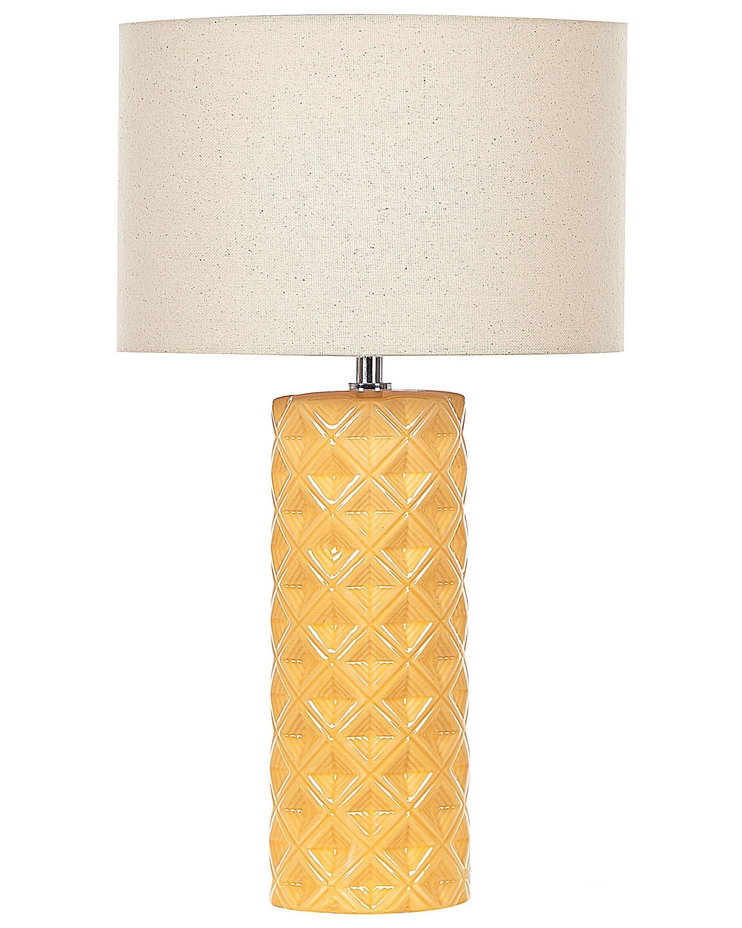 Table Lamp 49cm Yellow Ceramic Geometric Pattern Beige Shade