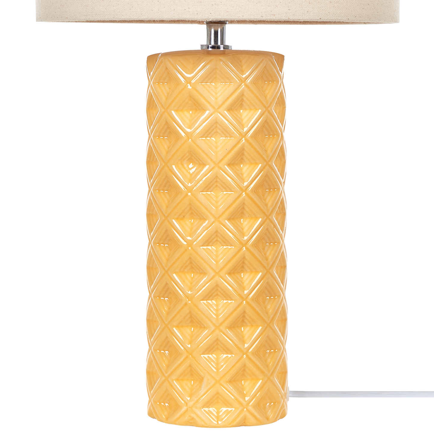 Table Lamp 49cm Yellow Ceramic Geometric Pattern Beige Shade
