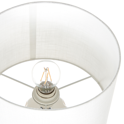 Geometric Beige Ceramic Table Lamp With White Drum Shade 49cm Tall Bedroom Living Room