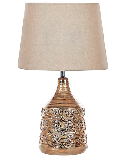Table Lamp Golden Brown Ceramic 47cm Geometric Beige Empire Shade