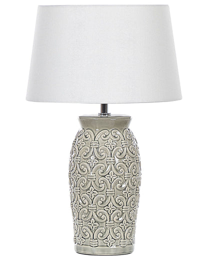 Grey Ceramic Lamp 48cm Ornamental Pattern Empire Shade