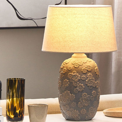 Grey Beige Ceramic Daisy Table Lamp With Empire Shade 46cm
