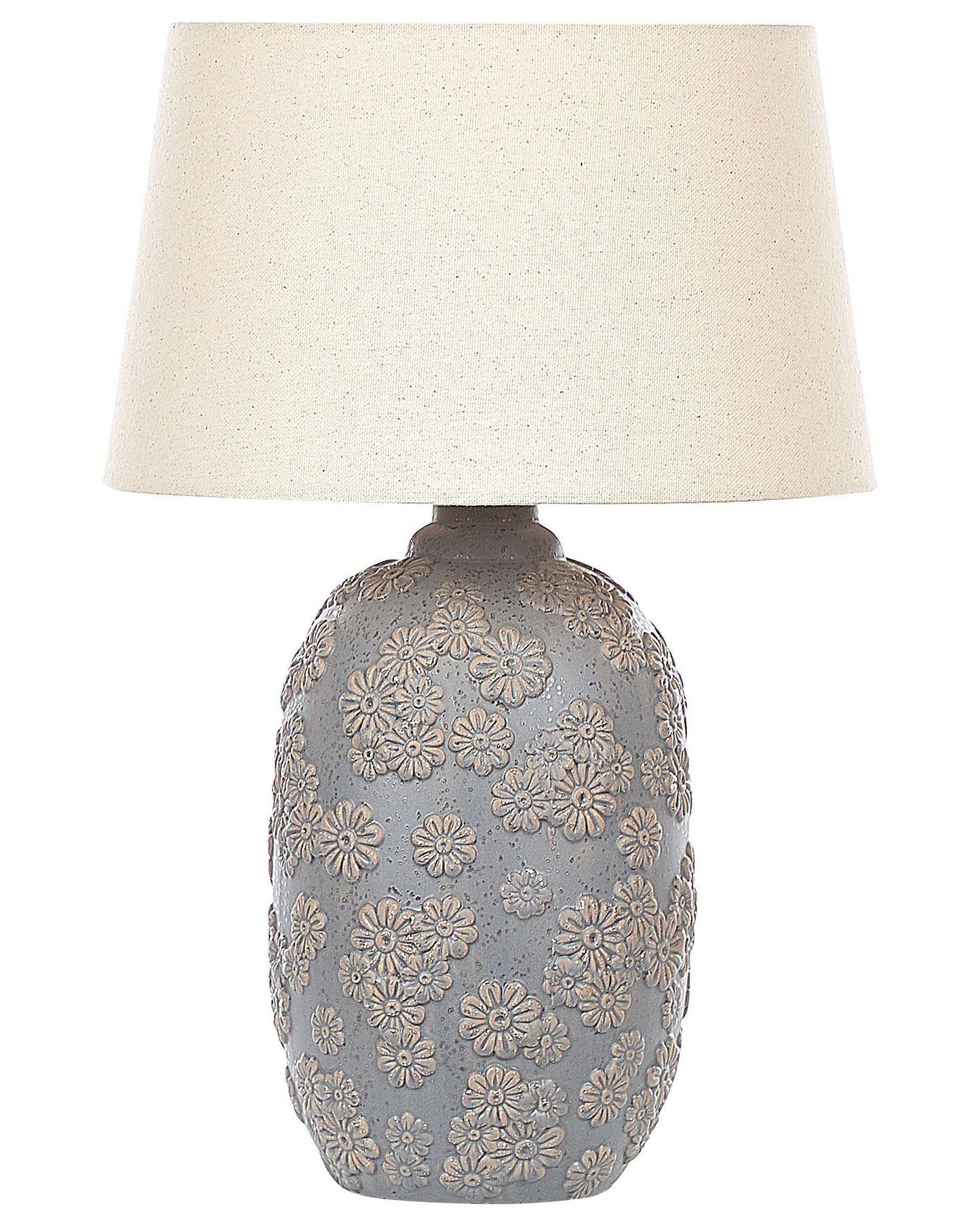Grey Beige Ceramic Daisy Table Lamp With Empire Shade 46cm
