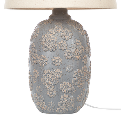 Grey Beige Ceramic Daisy Table Lamp With Empire Shade 46cm