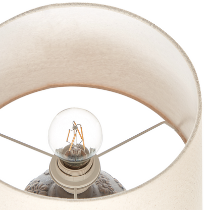 Grey Beige Ceramic Daisy Table Lamp With Empire Shade 46cm