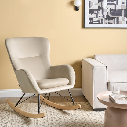 Glam Rocking Chair Beige With Wood Rockers