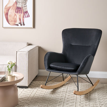 Black Velvet Rocking Chair With Metal Legs