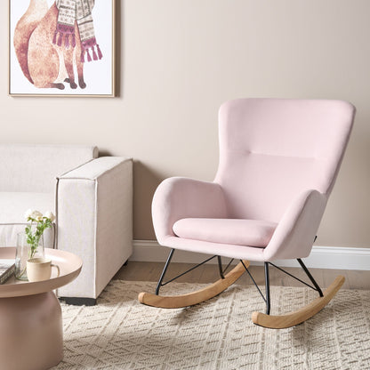 Velvet Haven Pink Velvet Rocking Chair With Metal Legs