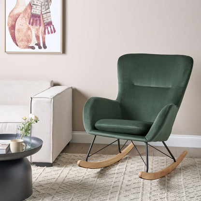 Luxe Velvet Rocking Chair Dark Green With Metal Legs