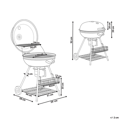 Charcoal BBQ Grill Black Steel With Lid And Wheels