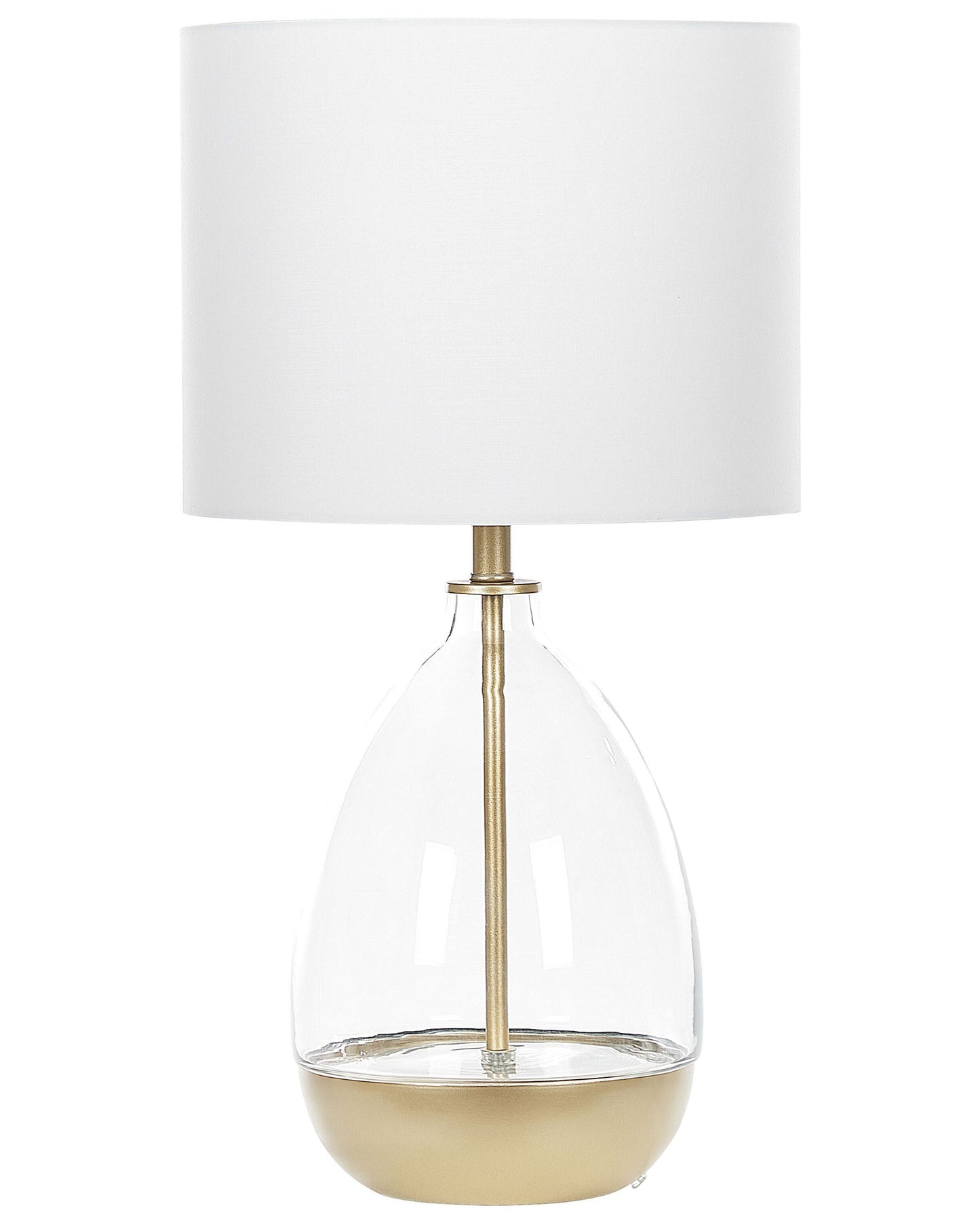 Table Lamp White Clear Glass Base With Gold Accents White Empire Shade Bedside Light