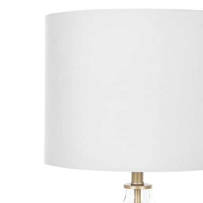 Table Lamp White Clear Glass Base With Gold Accents White Empire Shade Bedside Light