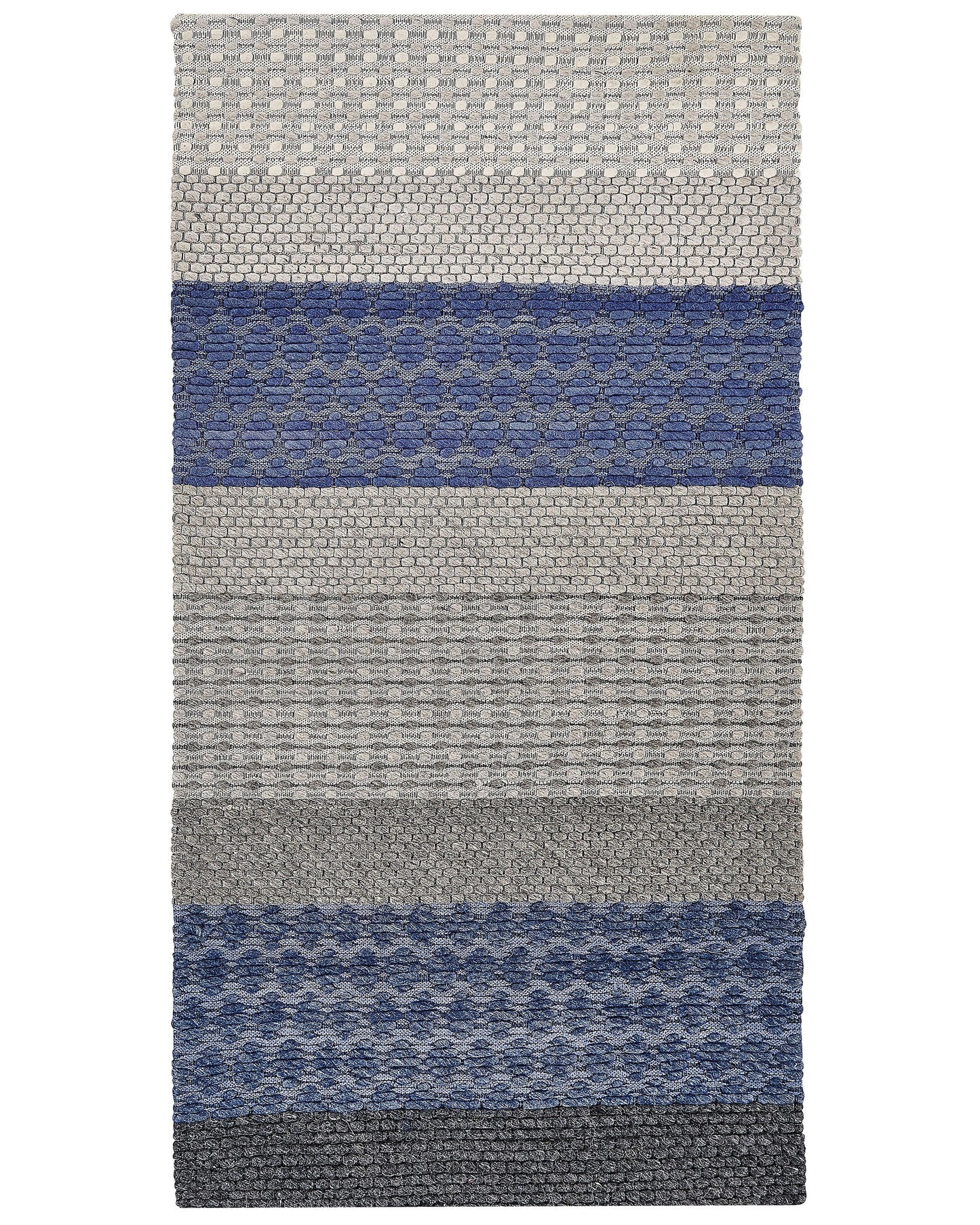 Boho Wool Blend Low-Pile Area Rug 80 x 150cm Blue Grey
