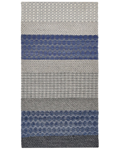 Boho Wool Blend Low-Pile Area Rug 80 x 150cm Blue Grey