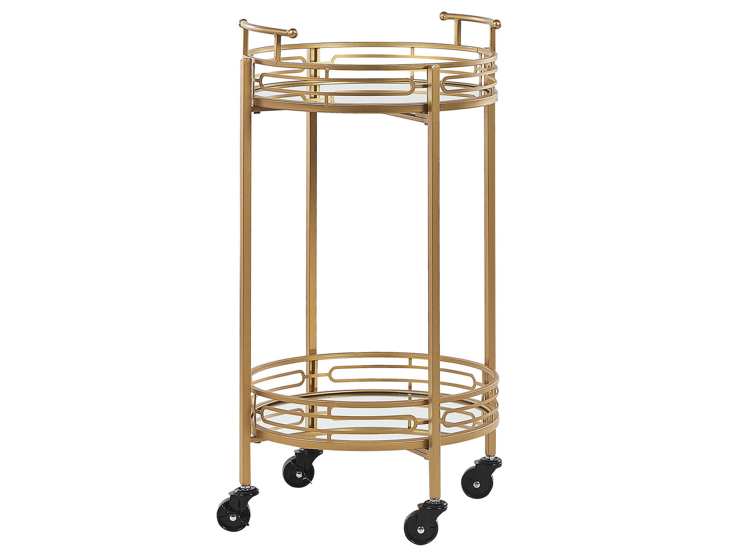 Home Kitchen Trolley Gold Iron Bar Cart With Mirrored Top