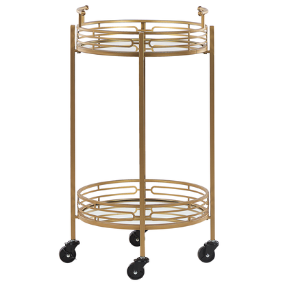 Home Kitchen Trolley Gold Iron Bar Cart With Mirrored Top