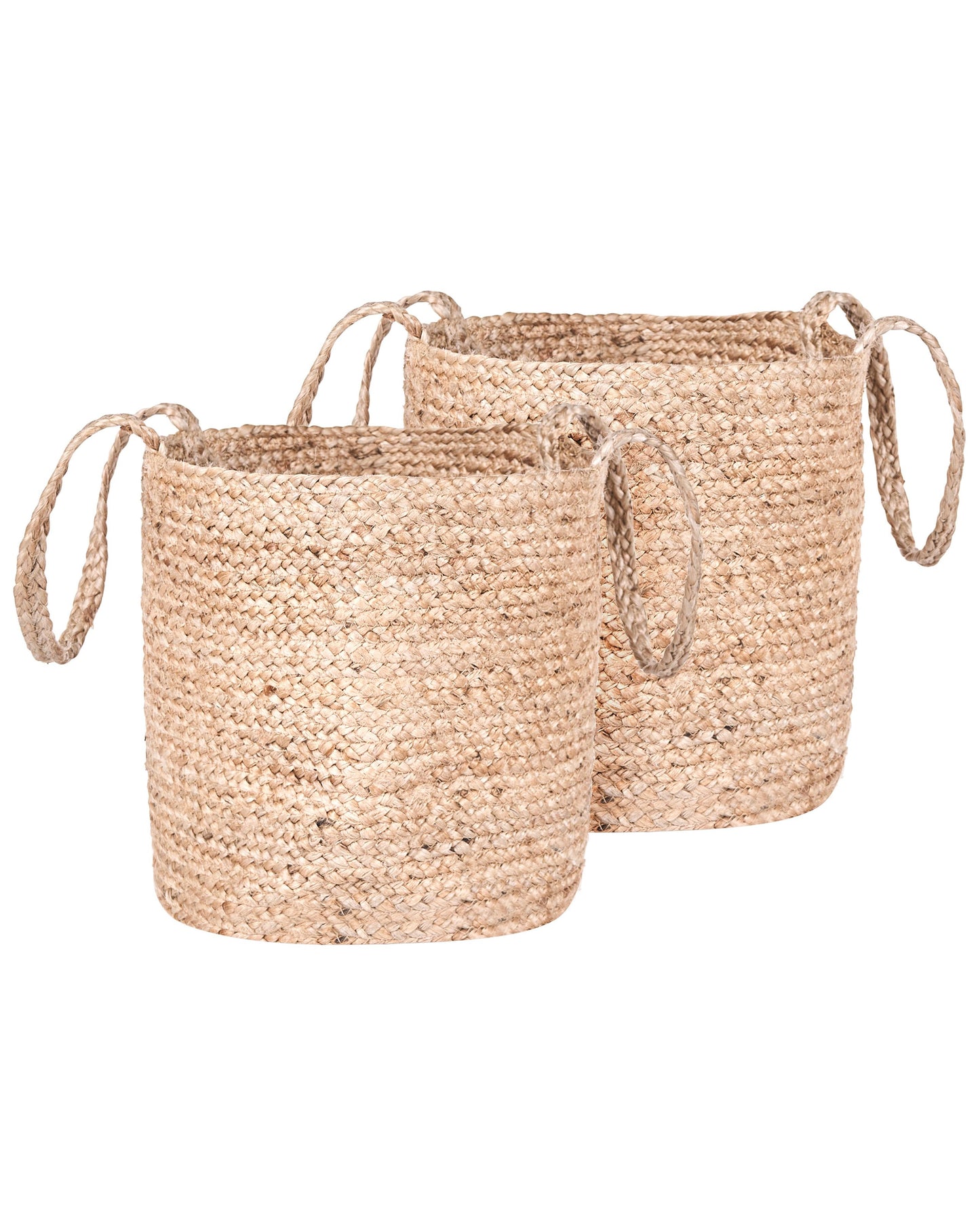 Jute Storage Baskets Set Of 2 Natural With Long Handles