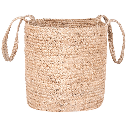 Jute Storage Baskets Set Of 2 Natural With Long Handles