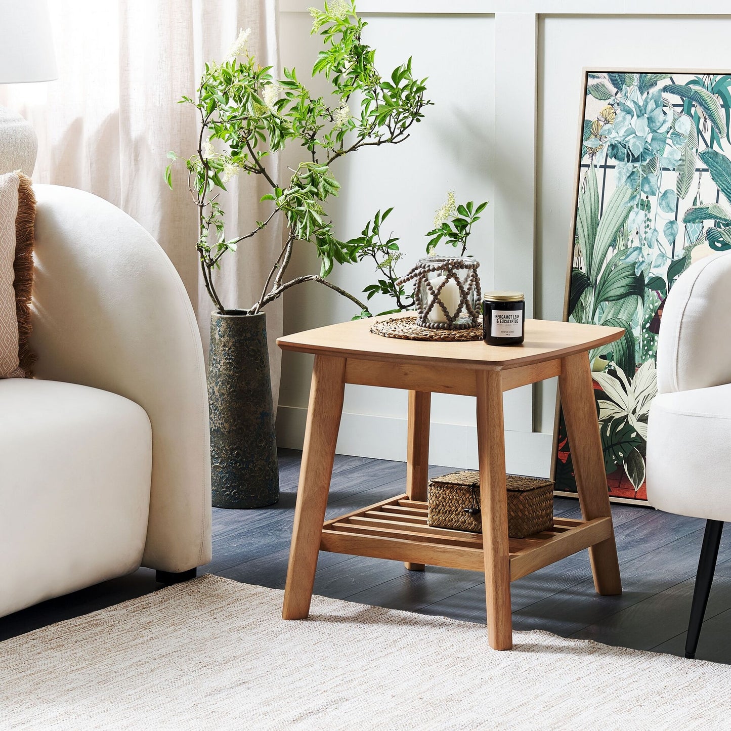 CasaCraft Side Table 50x50 cm Light Brown MDF Top Rubberwood Legs