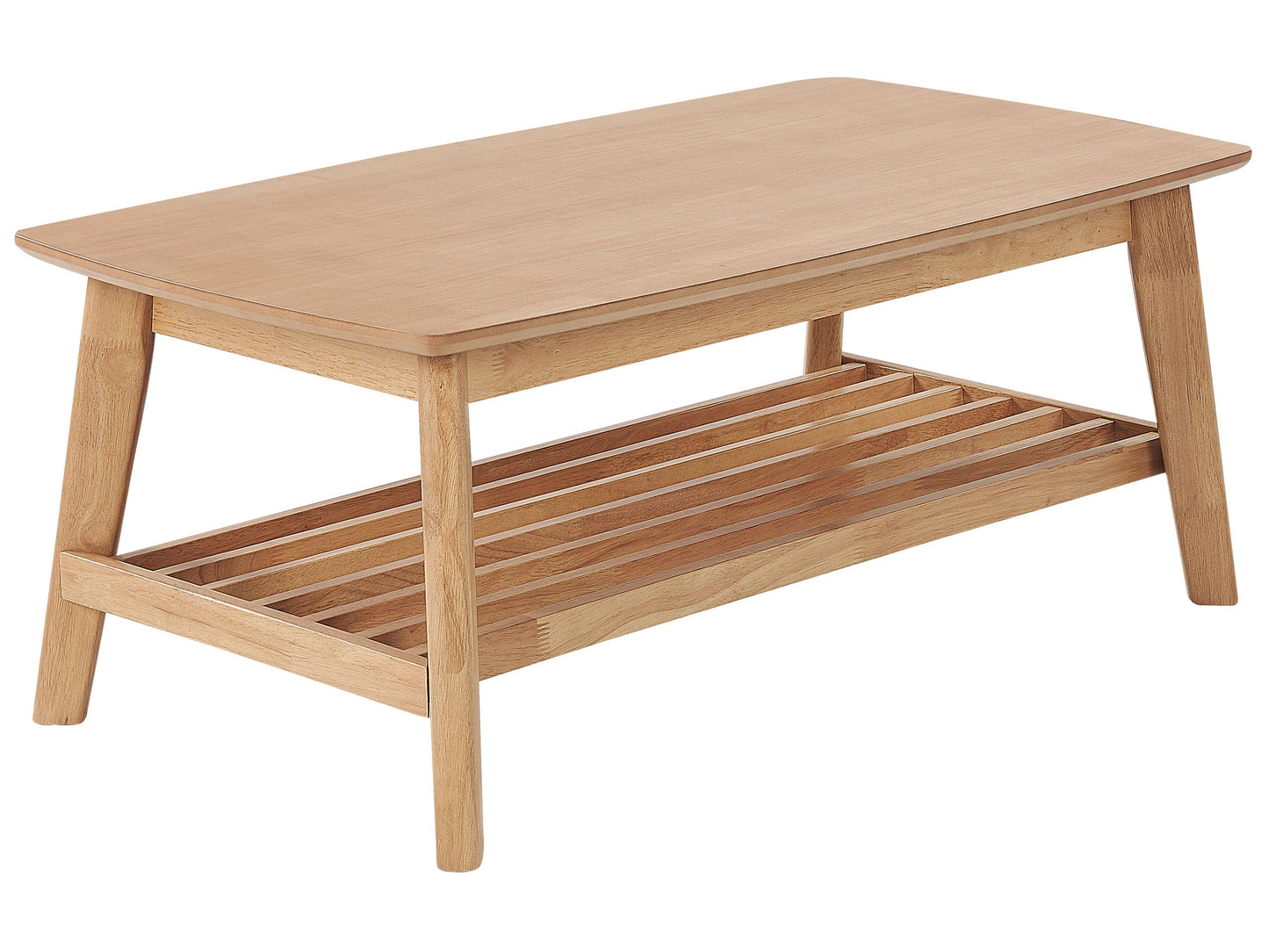 Classic Design Coffee Table Light Brown MDF Rubberwood Shelf 100x55
