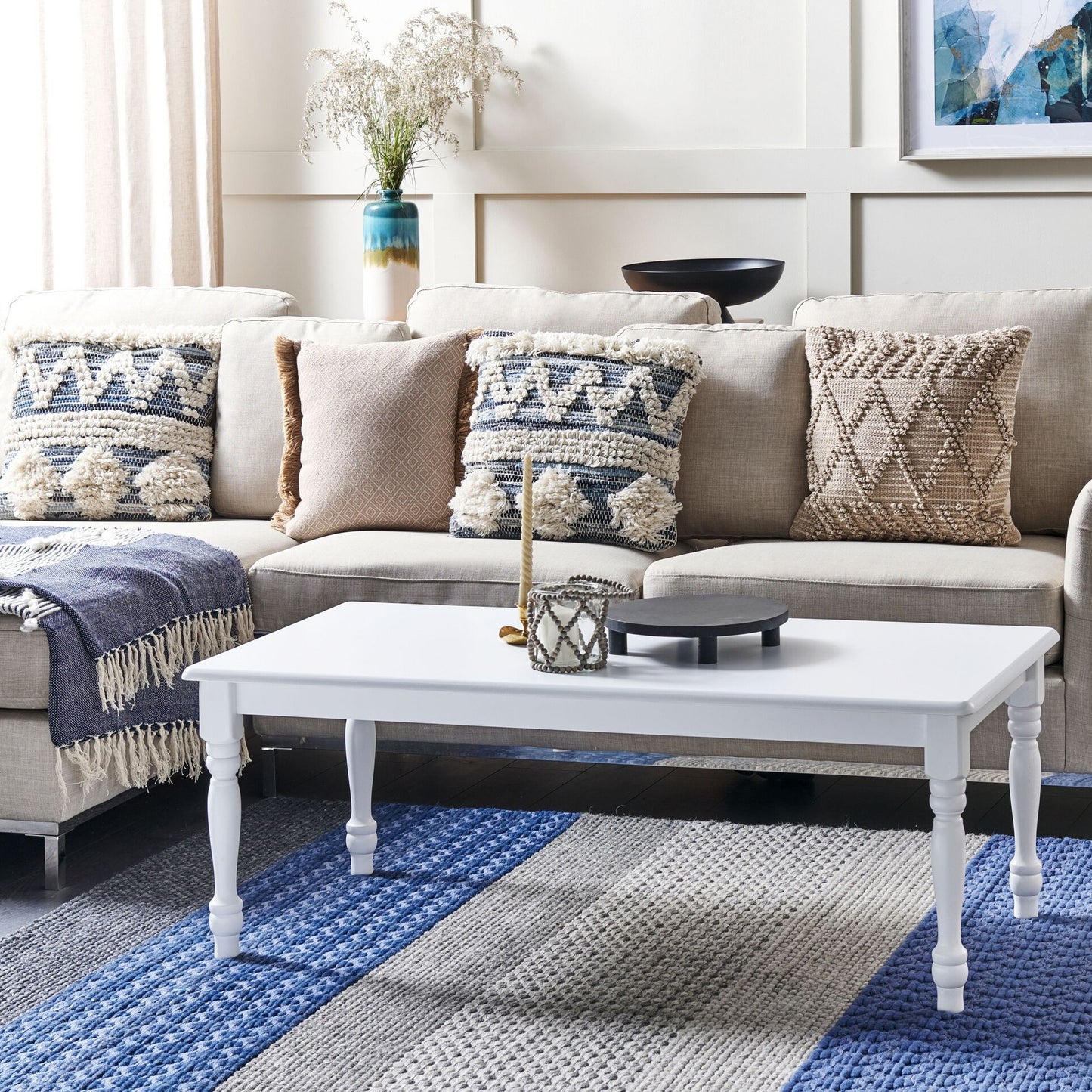 LuxeCasa Coffee Table White Turned Legs Vintage Chic 120x60 cm