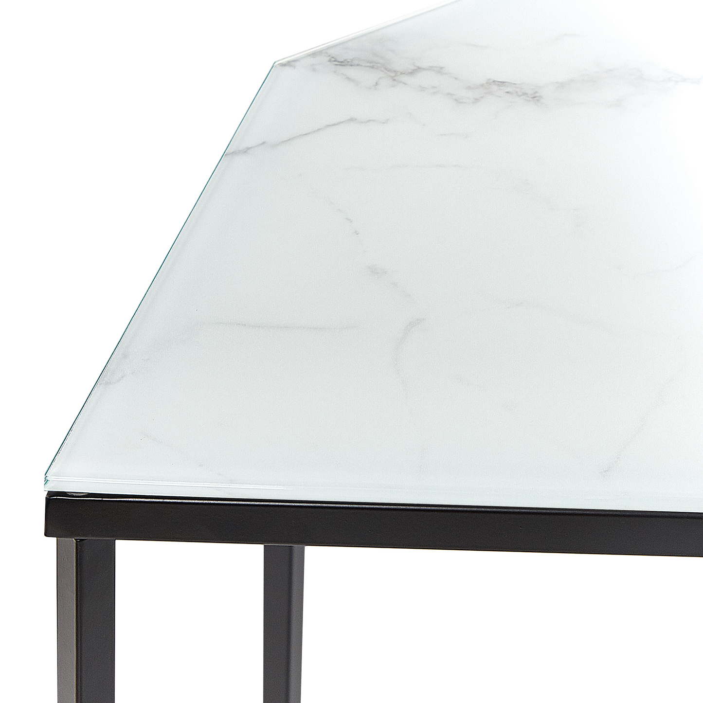 Marble Effect Console Table Tempered Glass Black Metal Legs