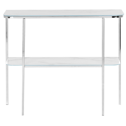 Console Table White Silver Tempered Glass Marble Effect 100 X 35cm Modern Living Room