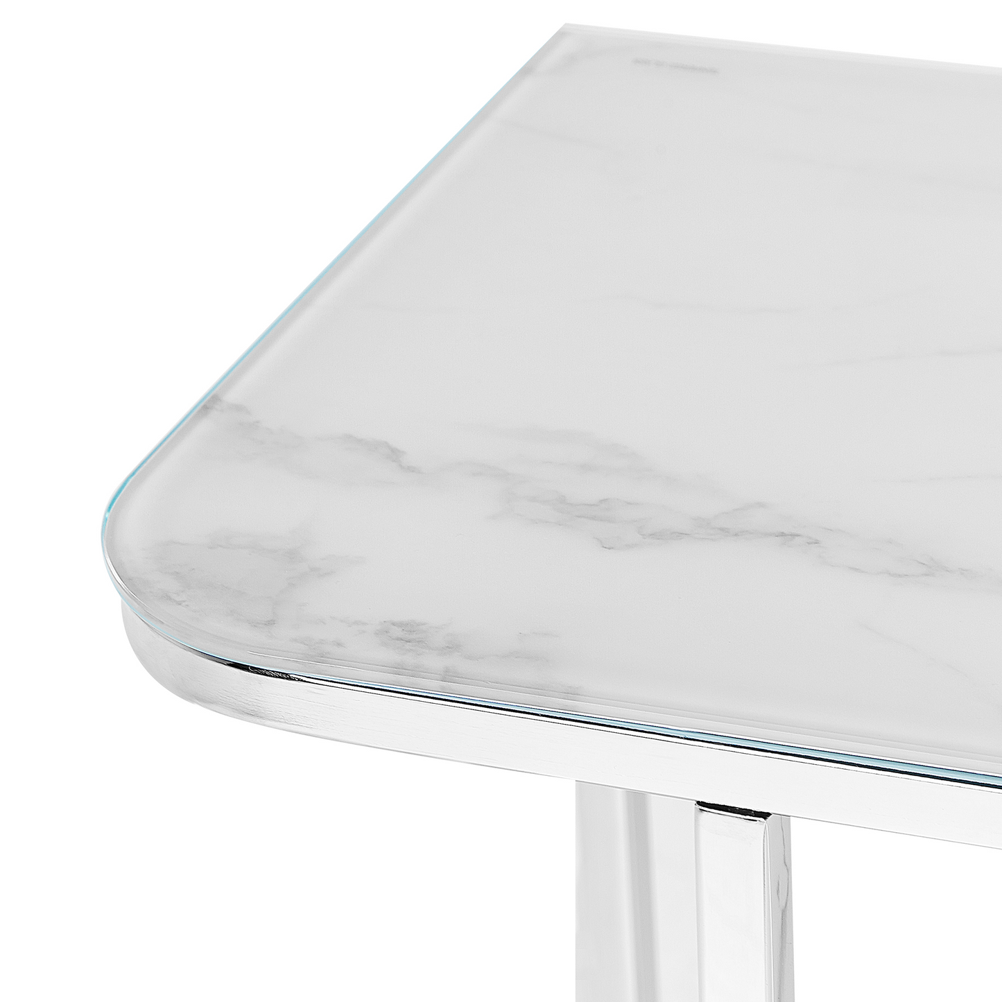 Console Table White Silver Tempered Glass Marble Effect 100 X 35cm Modern Living Room