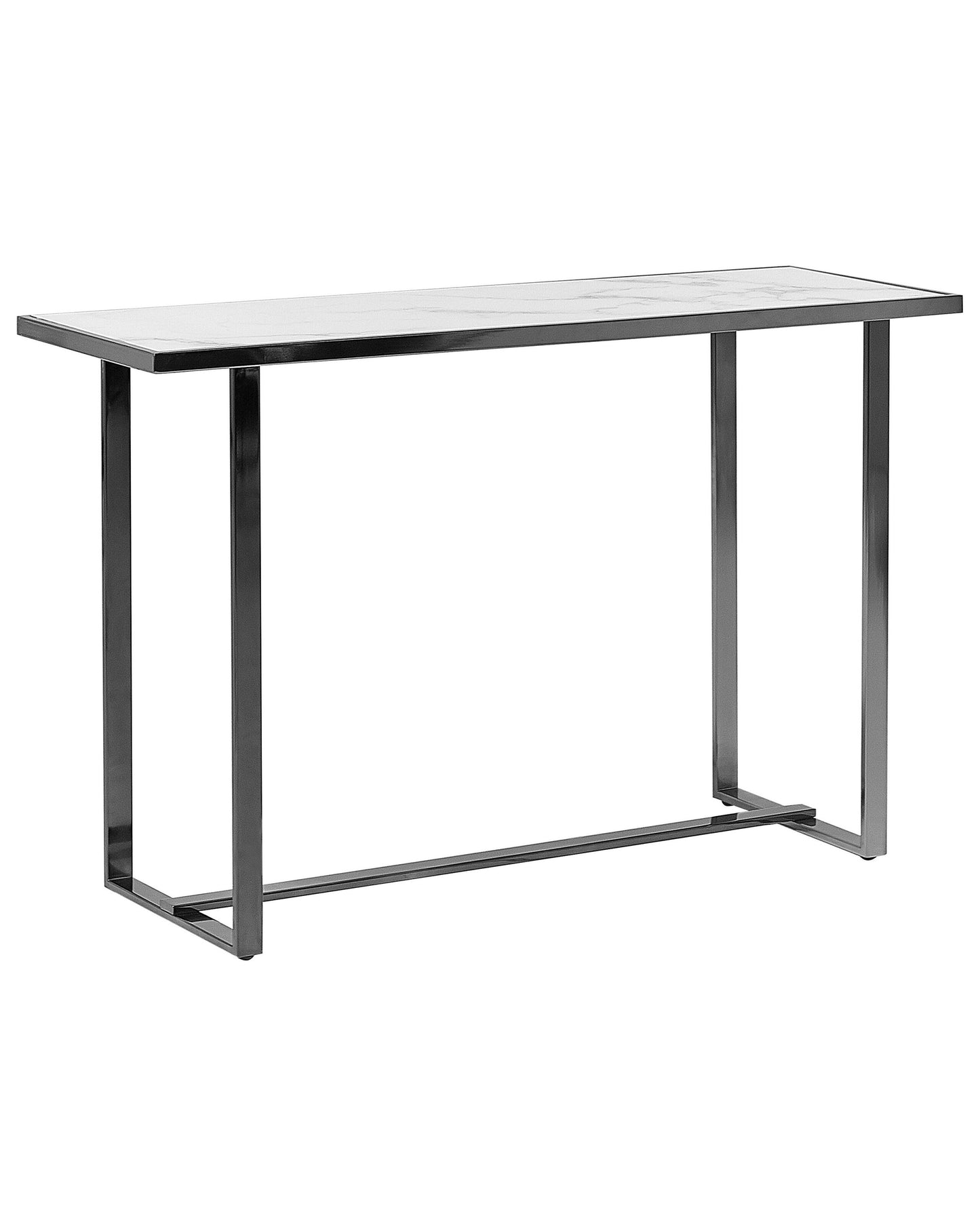 Modern Console Table White Silver Tempered Glass Marble Finish 120 X 40cm Elegant Hallway Accent