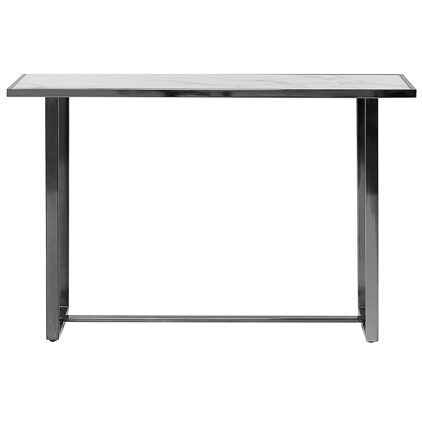 Modern Console Table White Silver Tempered Glass Marble Finish 120 X 40cm Elegant Hallway Accent
