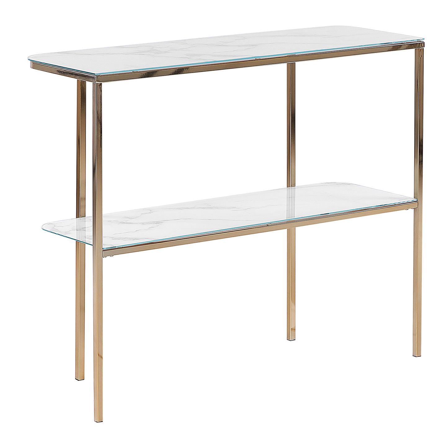 Console Table White Gold Tempered Glass And Steel 100 x 35cm Marble Effect Modern