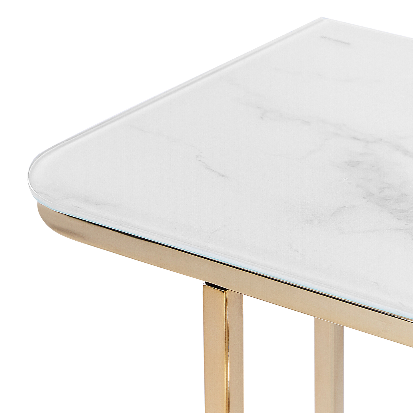 Console Table White Gold Tempered Glass And Steel 100 x 35cm Marble Effect Modern