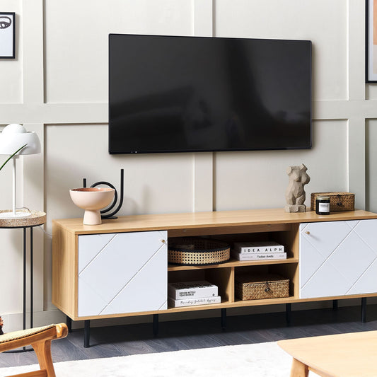 TV Stand Light Brown White Particle Board Metal 160 x 56 x 40