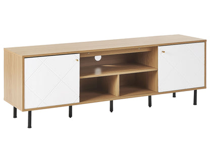 TV Stand Light Brown White Particle Board Metal 160 x 56 x 40