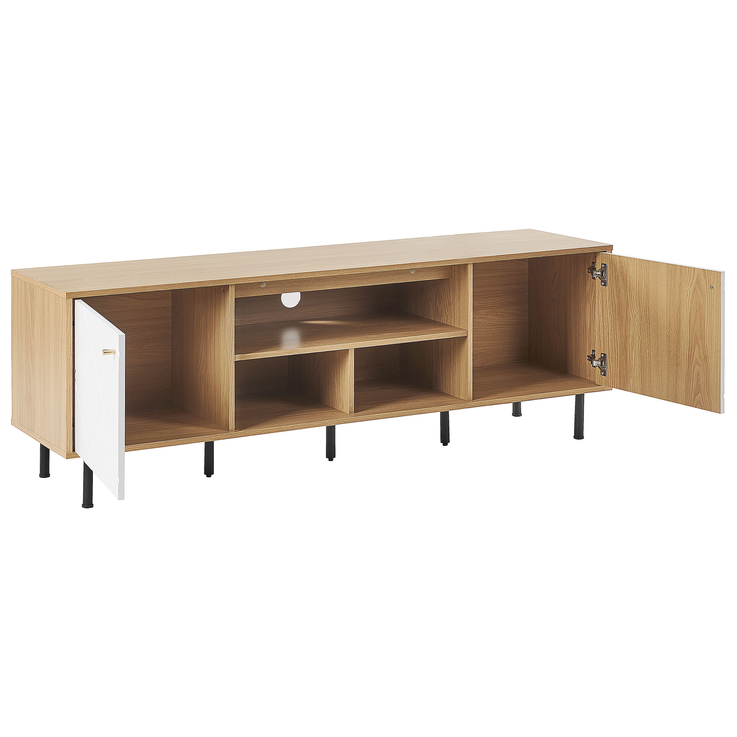 TV Stand Light Brown White Particle Board Metal 160 x 56 x 40
