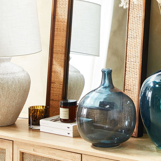 Arden Glass Vase Blue 31cm Round Bud Shape Handmade Home Decor