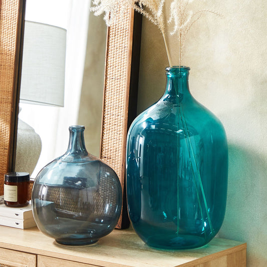 Turquoise Glass Vase 48cm Handmade Round Bud Shape Modern Tabletop Home Decor