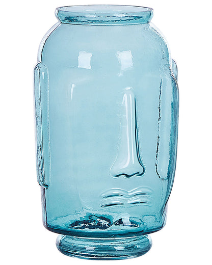Glass Vase Blue Face Motif Decorative Home Accessory