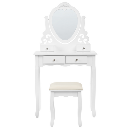 Glam Design Dressing Table White MDF Solid Wood 138 x 74 cm With 4 Drawers And Crystal Handles