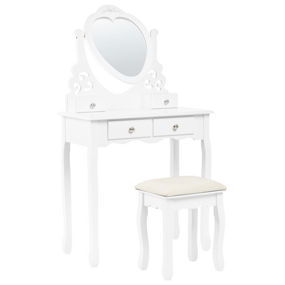Glam Design Dressing Table White MDF Solid Wood 138 x 74 cm With 4 Drawers And Crystal Handles