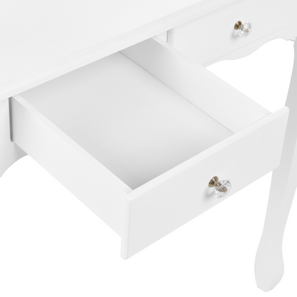 Glam Design Dressing Table White MDF Solid Wood 138 x 74 cm With 4 Drawers And Crystal Handles