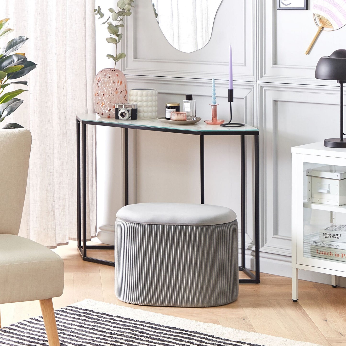 Light Grey Glamour Pouffe With Storage