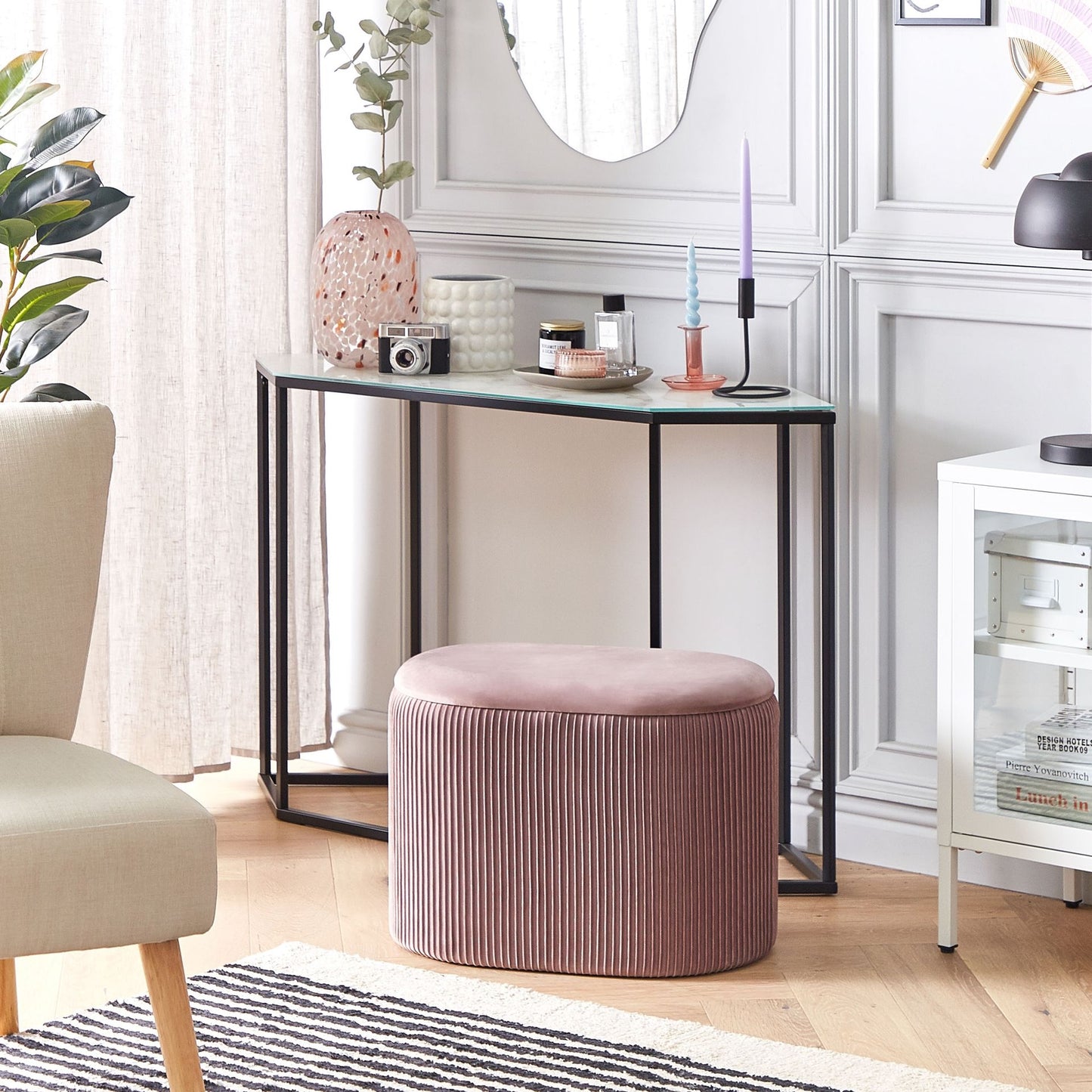 Velvet Pouffe Pink Storage Footstool