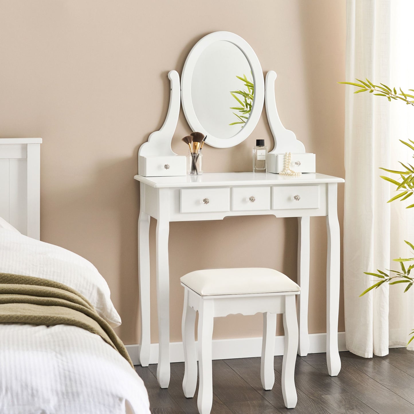 Glam Design Dressing Table White MDF Solid Wood 140x80 cm 5 Drawers