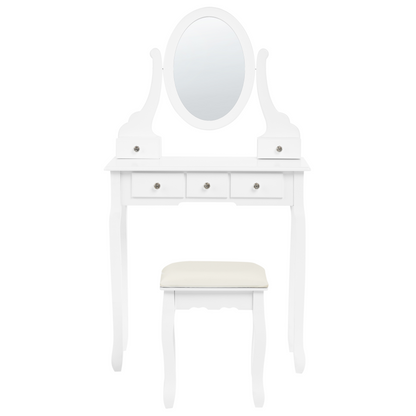 Glam Design Dressing Table White MDF Solid Wood 140x80 cm 5 Drawers