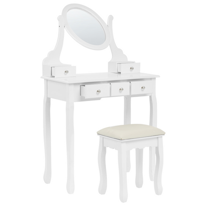 Glam Design Dressing Table White MDF Solid Wood 140x80 cm 5 Drawers