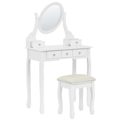 Glam Design Dressing Table White MDF Solid Wood 140x80 cm 5 Drawers