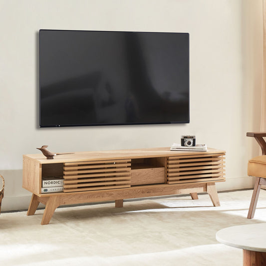 Astra TV Stand Light Brown Storage Cabinet With Cable Management
