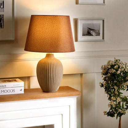 Table Lamp Brown Ceramic 52cm Linen Empire Shade