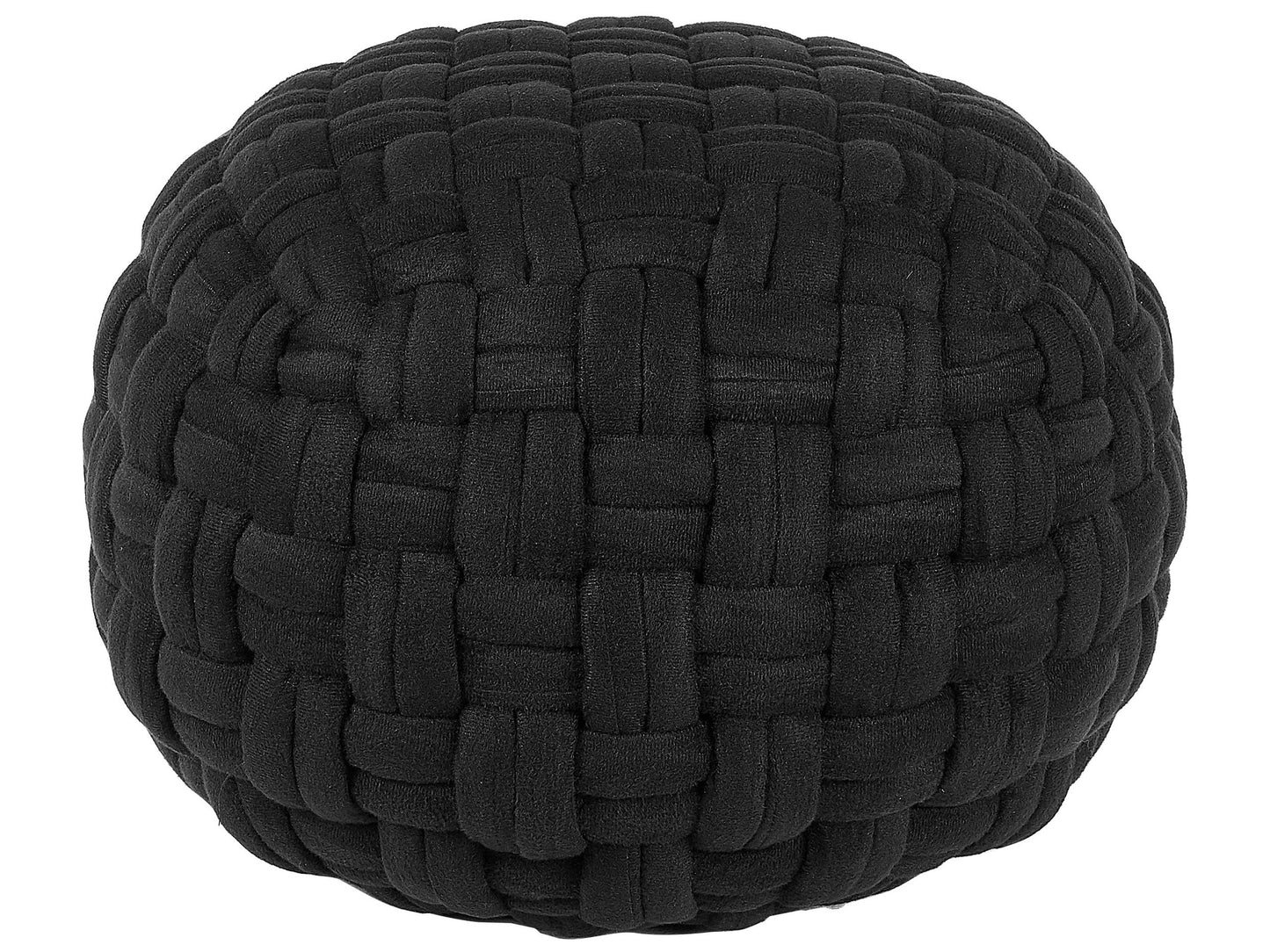Velvet Pouffe Black Basket Weave 45 x 35cm Ottoman
